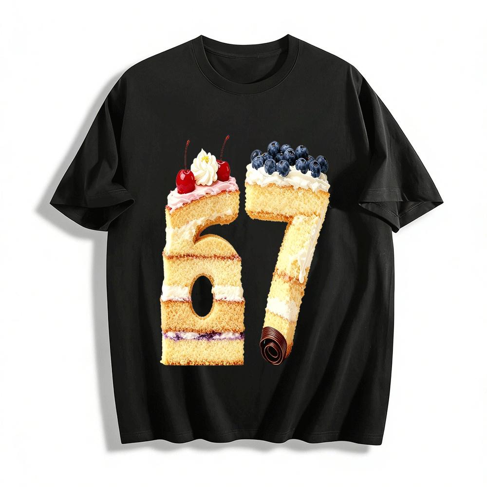 Number 57 Fruit Cream Cake Print Casual Top Pure cotton T-shirt XXS