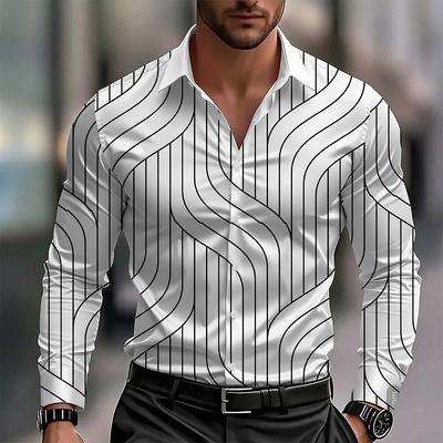 Chemise à Motif Géométrique Vague Art Abstrait pour Homme Décontracté d'Affaires Vacances Manches Longues Col Boutonnée Chemises