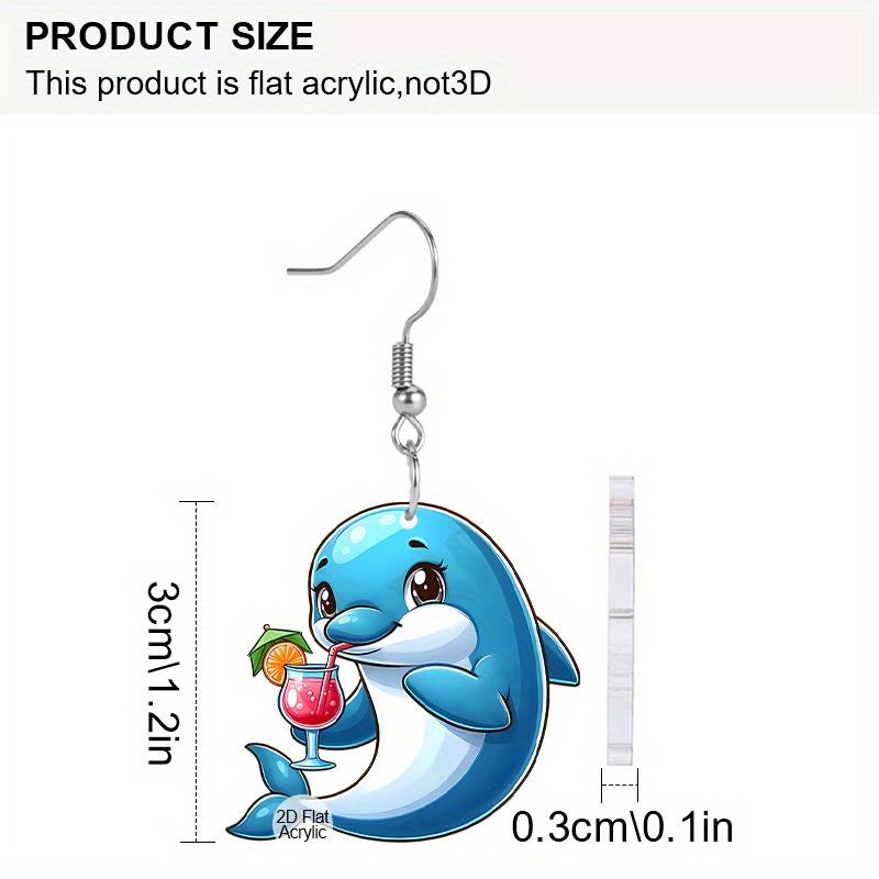 Vocation Coastal Dolphin Acrylic Earrings for Women, Tropical Beach Theme Drop Earrings, Design for Daily and Party Wear