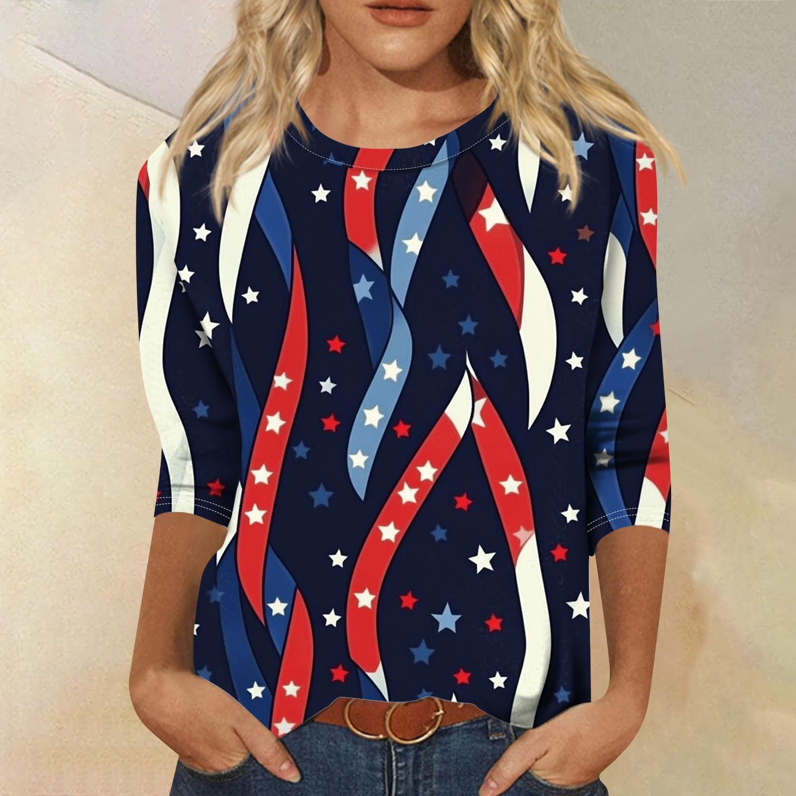 

Женская футболка Повседневная футболка с принтом «День независимости», джемпер с круглым вырезом S тёмно-синий