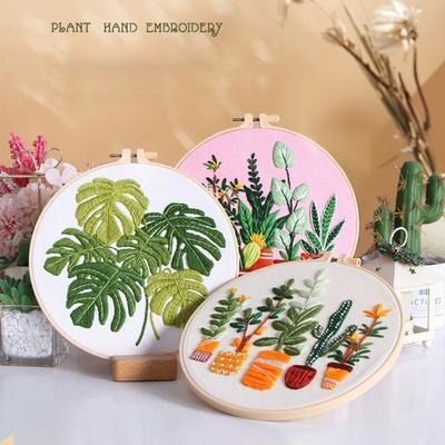Embroidery Hoop Embroidery Stitch Practice Kit Needle Thread DIY Crafts Plant Embroidery Kit Handmade Ornament Needle Punch