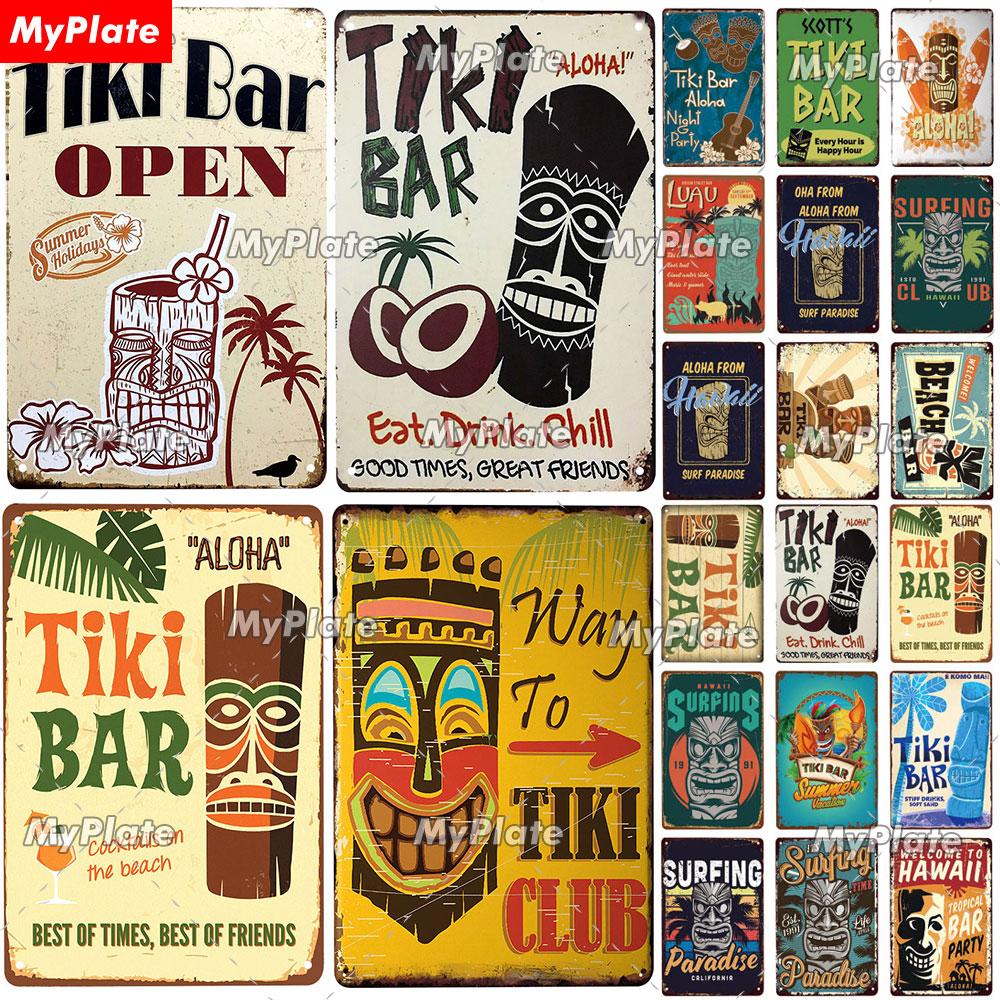 

[MyPlate] TiKi Bar винтажная металлическая вывеска оловянная вывеска винтажное украшение мужская пещера табличка домашний декор стены барная вывеска пляжный постер