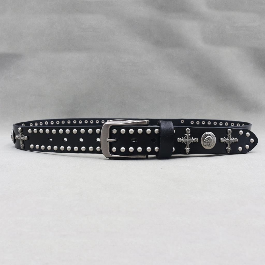 Cross Skeleton Cowhide Belt Men and Women Heavy Industry Trend Rivet Punk Style Nightclub