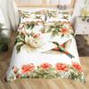 Kolibri Blumen Bettbezug Vögel Bettwäsche Set Blau Grün Frühling Wildtiere Botanisch Bettdeckenbezug Polyester Steppdeckenbezug