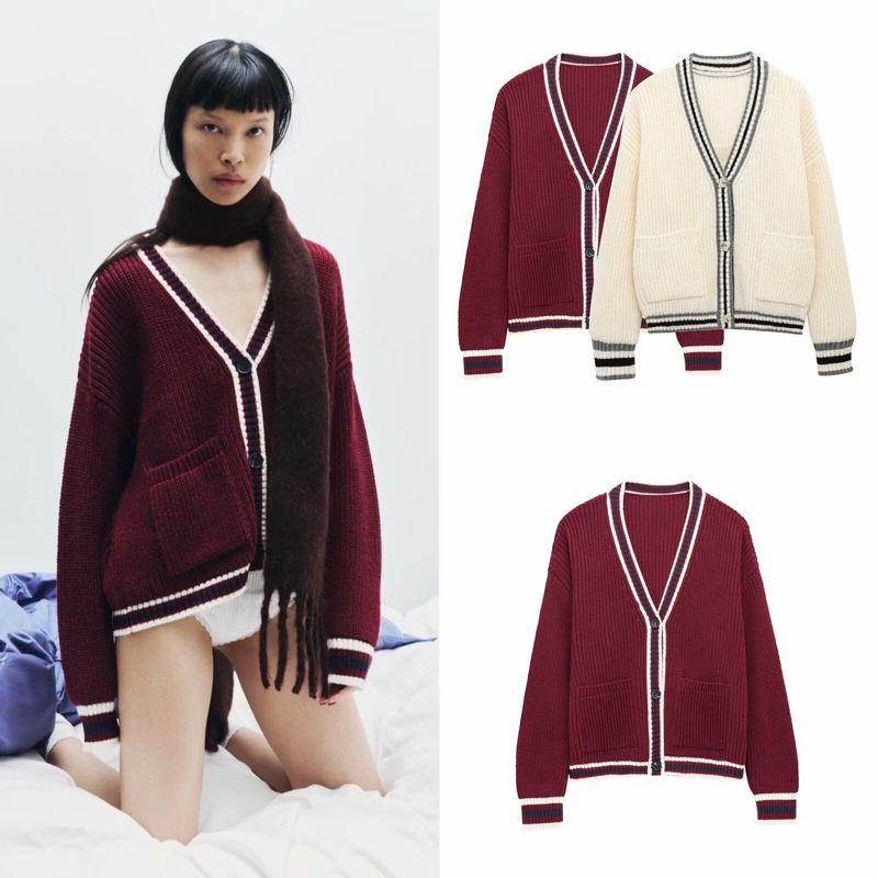 Za Export New Arrival Women's Clothing ZR Fashion Style Trim Simple Graceful V Neck Long Sleeve Knitted Coat 6771154