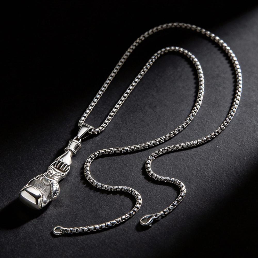Retro Hip Hop Boxing Gloves Pendant Fashion Stainless Steel Necklace for Men Fitness Sports Punk Jewelry Accessories Gifts