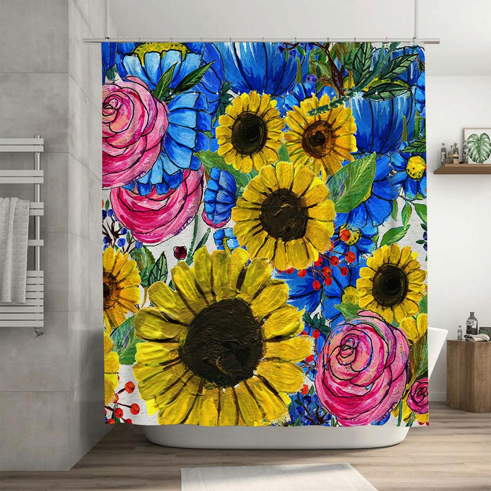 Bright Flowers Waterproof Shower Curtain Home Decor Bathroom Accessory Modern Sunflower Design For Kids Bathrooms Customizable S