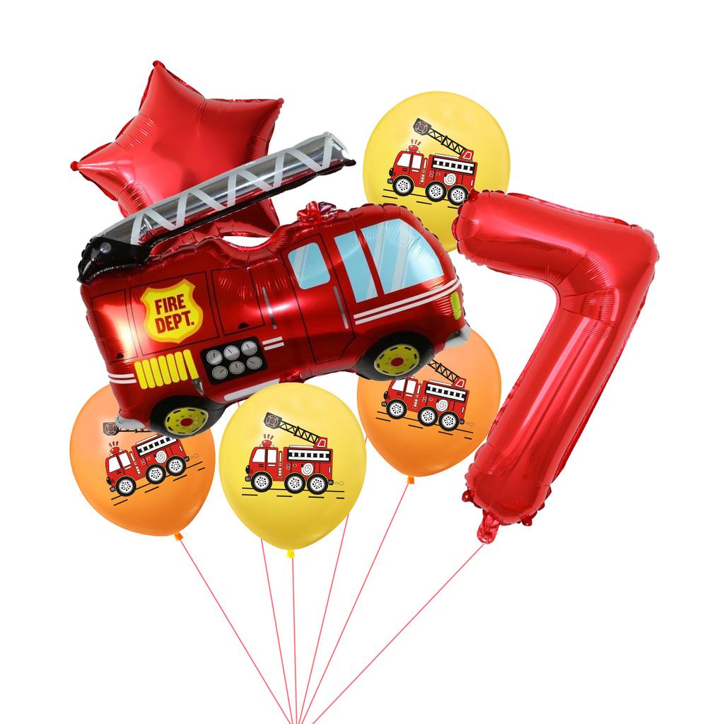Fire Truck Aluminum Film Digital Balloon 7Pcs Birthday Party Decoration Balloon Venue Arrangement Set