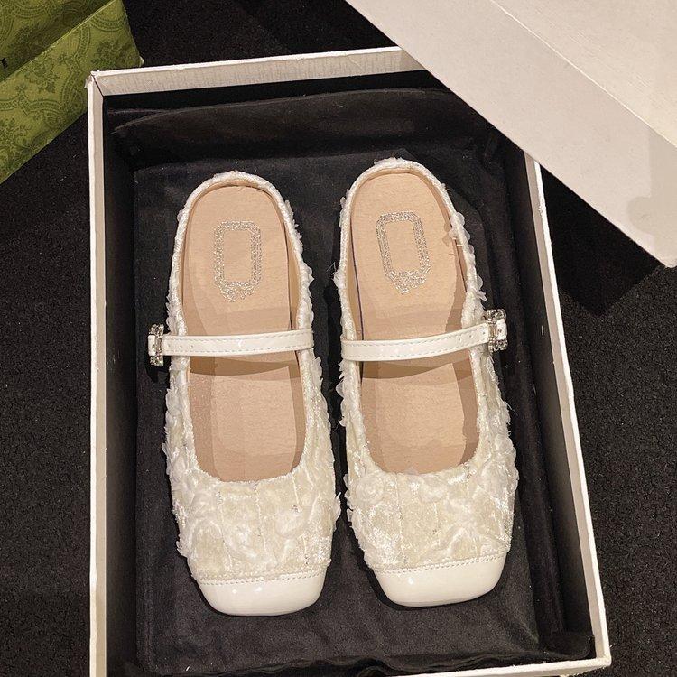 Flat heel bag head Mary Jane cool slippers women's 2025 new sequined Buling temperament sandals with skirt half slippers