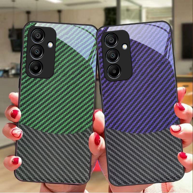 Dwukolorowe Paski Etui na Telefon ze Szkła Hartowanego dla Samsung Galaxy A15 5G 54 4G 51 50 24 35 90 71 12 51 53 52S 80 22 34 Czarne