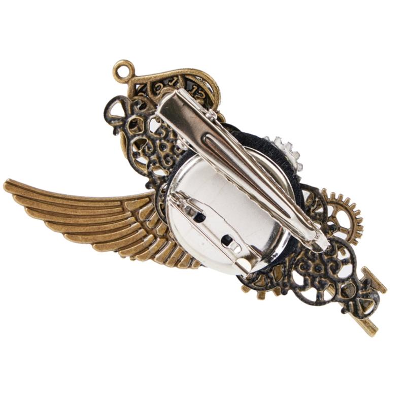 2in1 Teen Girl Hair Clip Lapel Pin Metallic Wing Gear Key Shape Hairpin Steampunk Brooch/ Hairpins for Adult Teens