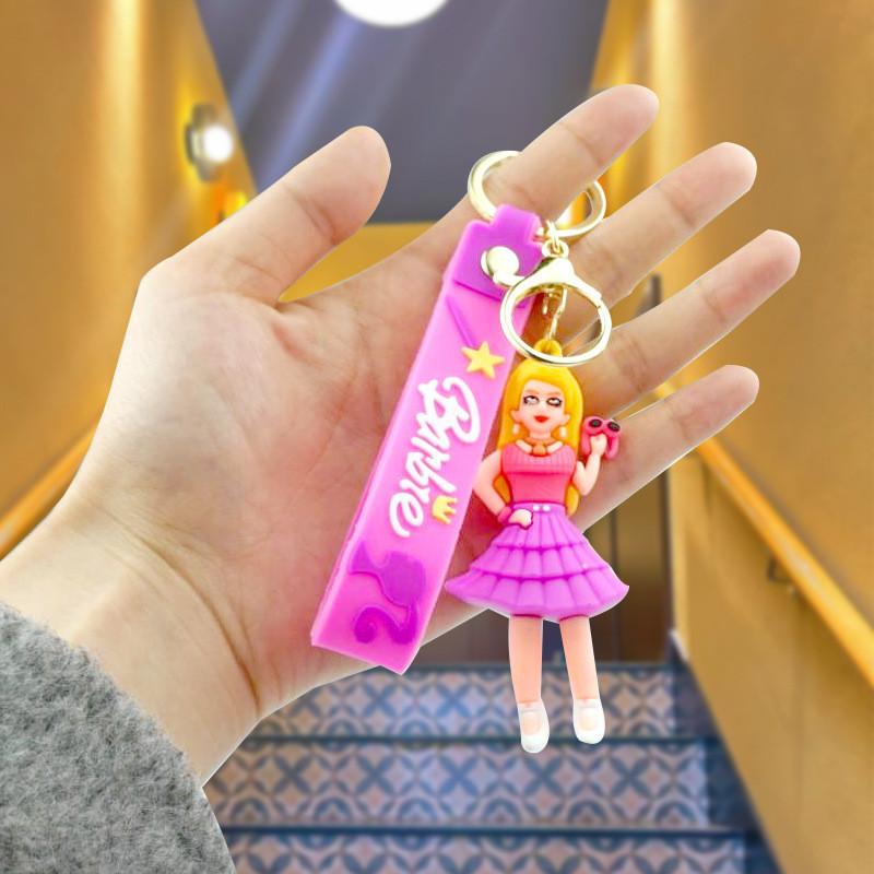 Charming Barbie Princess Rubber Keychain Cute Trendy Doll Key Accessory