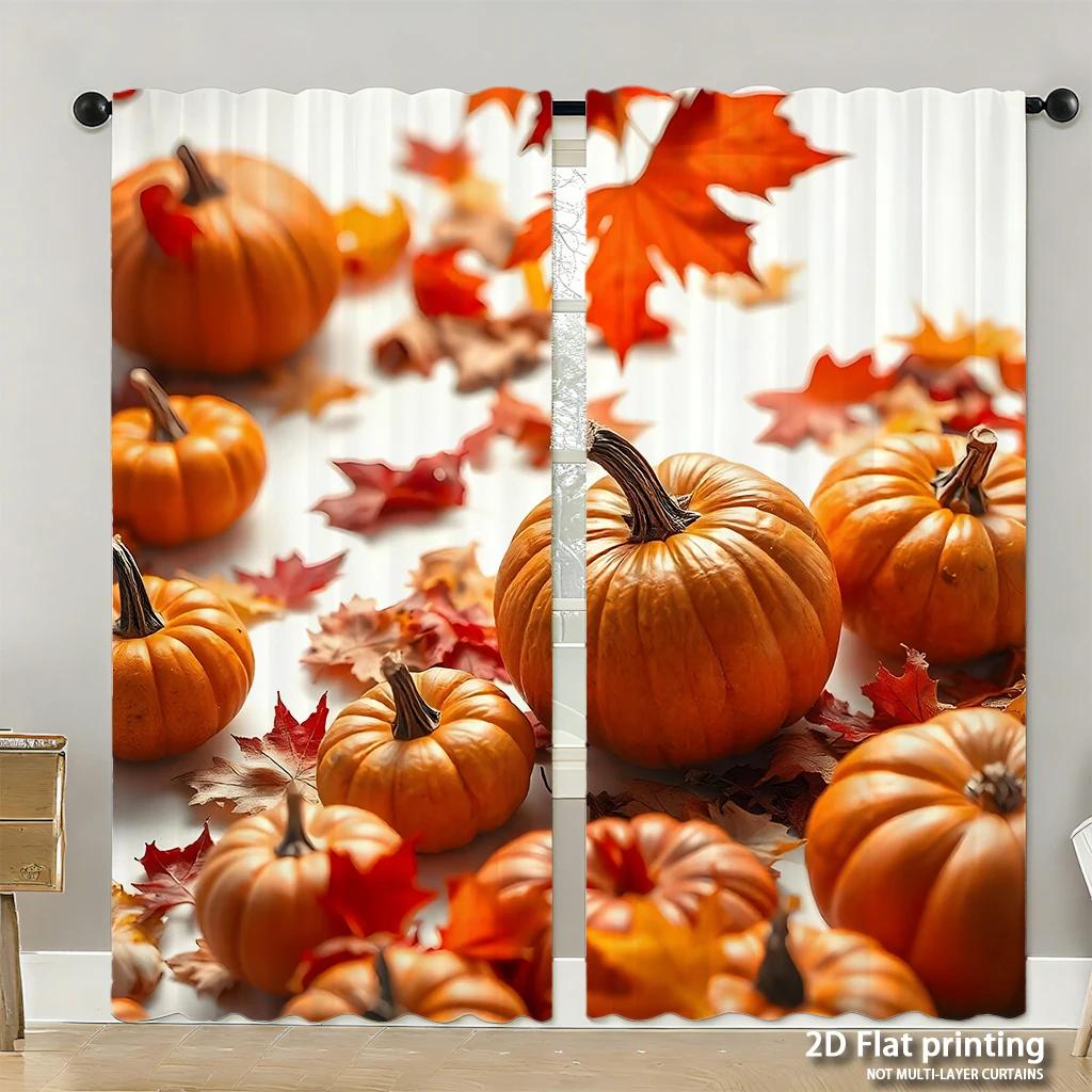 Piece Set High Definition Digital Printed Curtainsautumncolorcountrystylehousepumpkinoldtruckhome Decoration Style Curtain Polyester