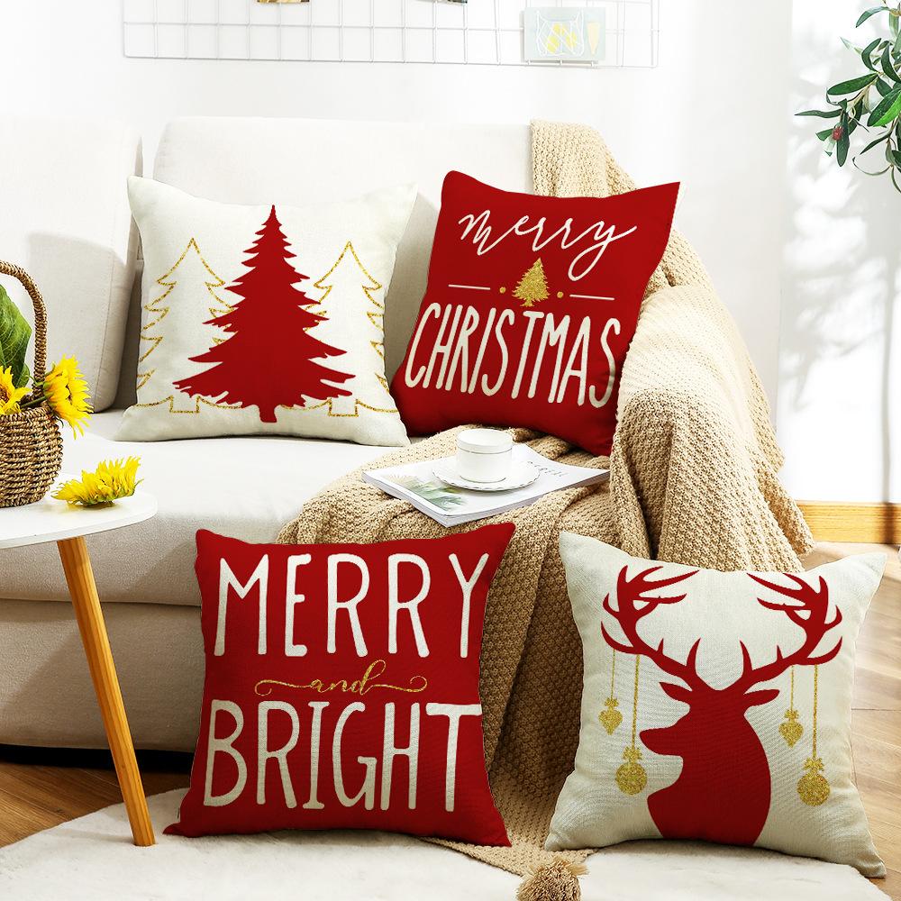 New Christmas Cartoon Pillow Cover Sofa Bedside Linen Printed Gift Square Cushion Cover