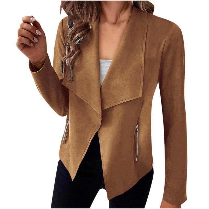 Women S Solid Suede Blazer Coat Long Sleeve Casual Style
