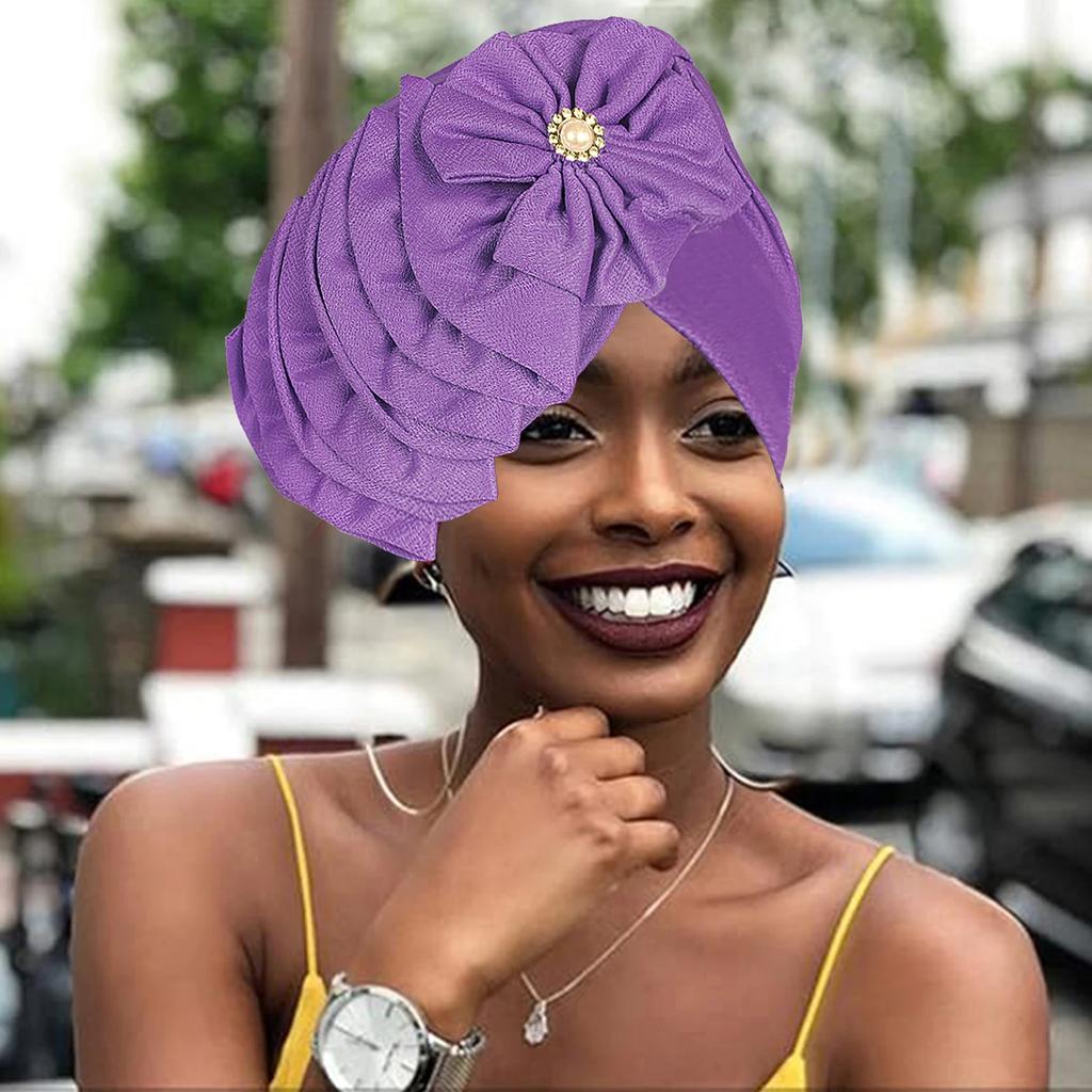 African Fashion Headband Hat Breathable Lightweight Flower Decoration Handmade Muslim Headband Hat 2025 New Gift