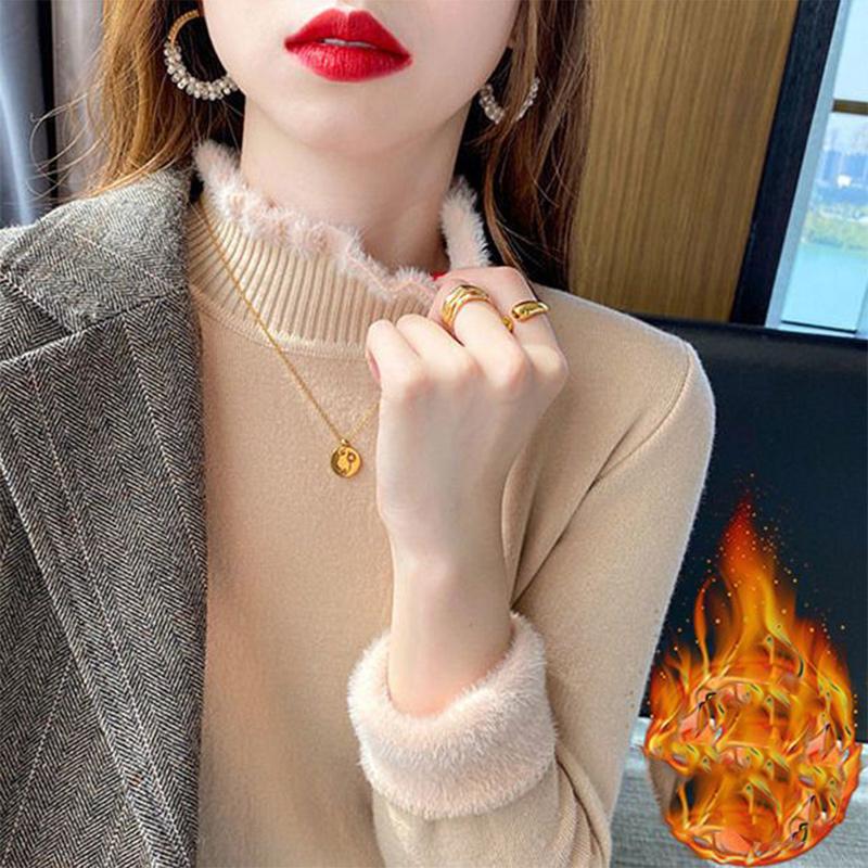 Autumn Winter Fashion Solid Plush Thick Sweaters Women Slim All Match Chic Pullover Casual Tops Lady