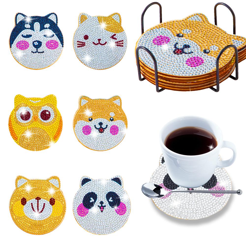 6PCS DIY Diamond Painting Coaster Sunset Beach Rhinestones Mandala Drink Cup Cushion Non-slip Table Insulation Pad Home Decor