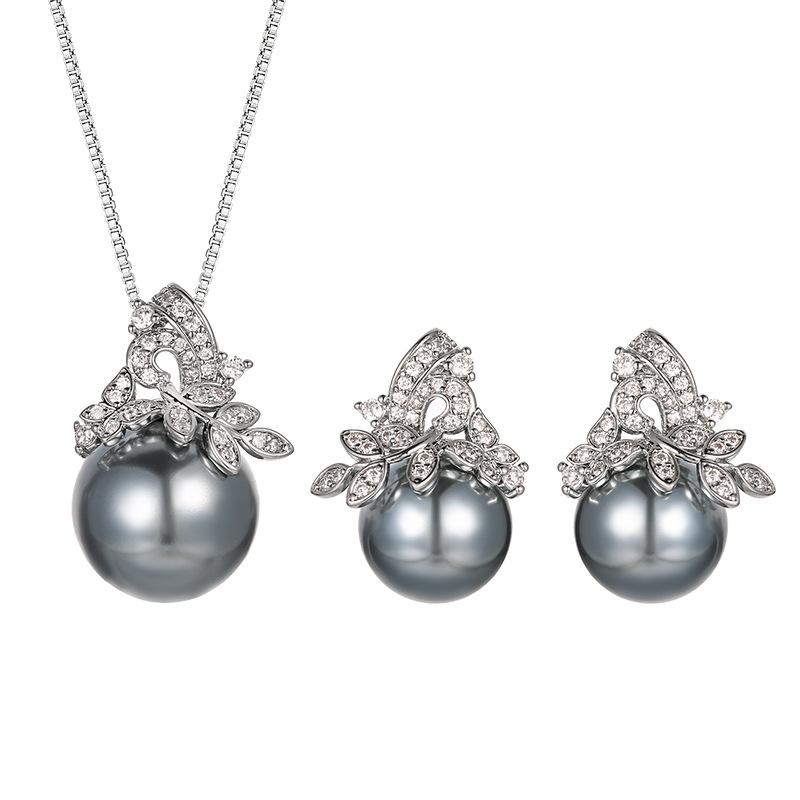 Pearl Set, High-End Zircon Earrings, Necklace, Flower-Shaped Light Luxury And Elegant Women