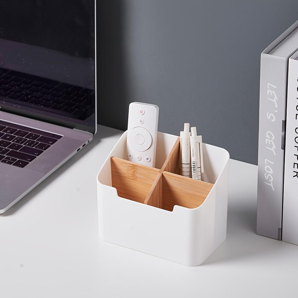 4-Compartment Bamboo And Wood Desktop Organizer - Removable Dividers for Makeup Brushes, Stationery, And Remote Controls