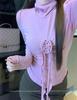 Sweet Style 3D Flower High Neck Long Sleeve Women's Slimming Top - Autumn/Winter