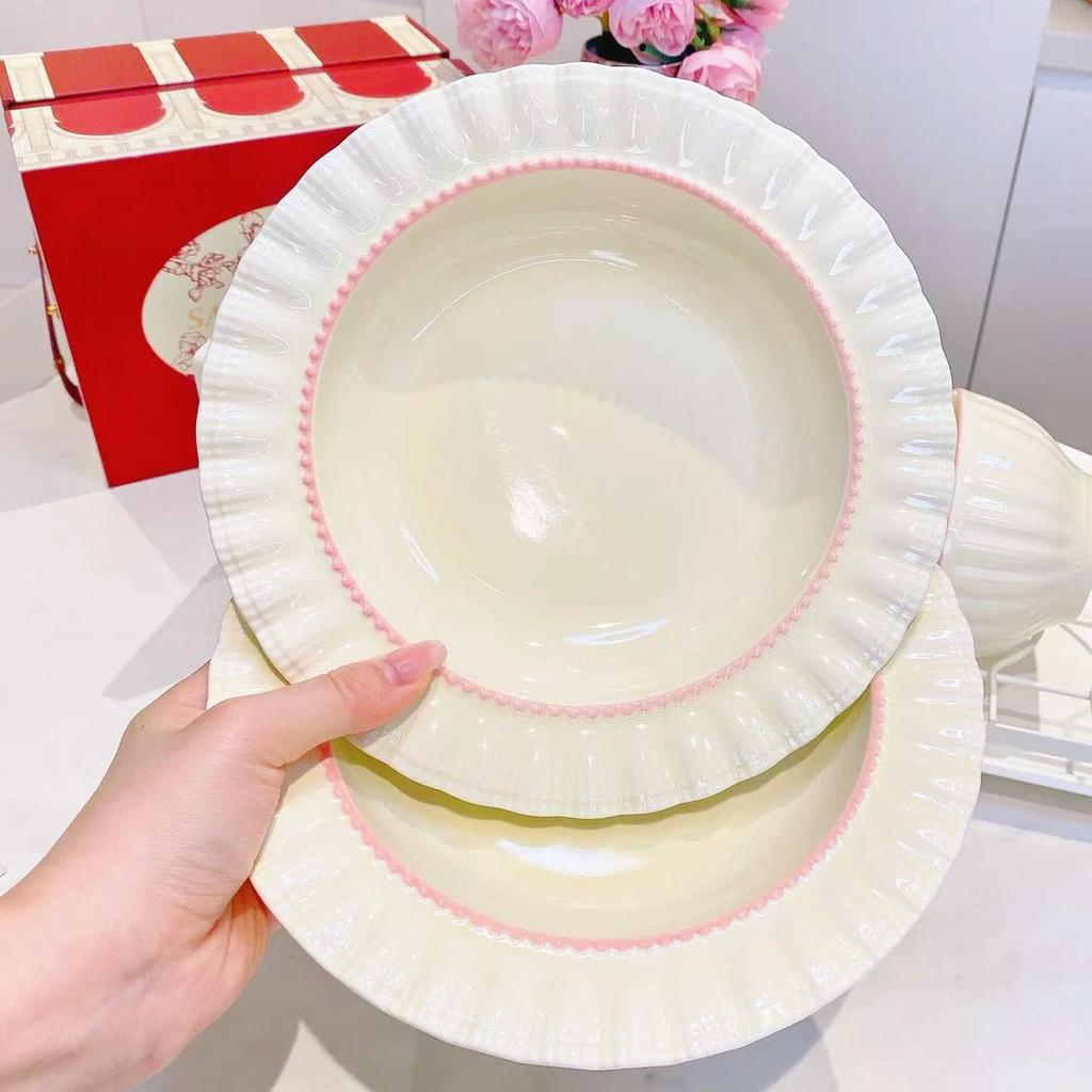 Cream Style Ceramic Square Plate, Straw Hat Plate, High-end Thickened and Heat-resistant Plate, High-value Vegetable Plate