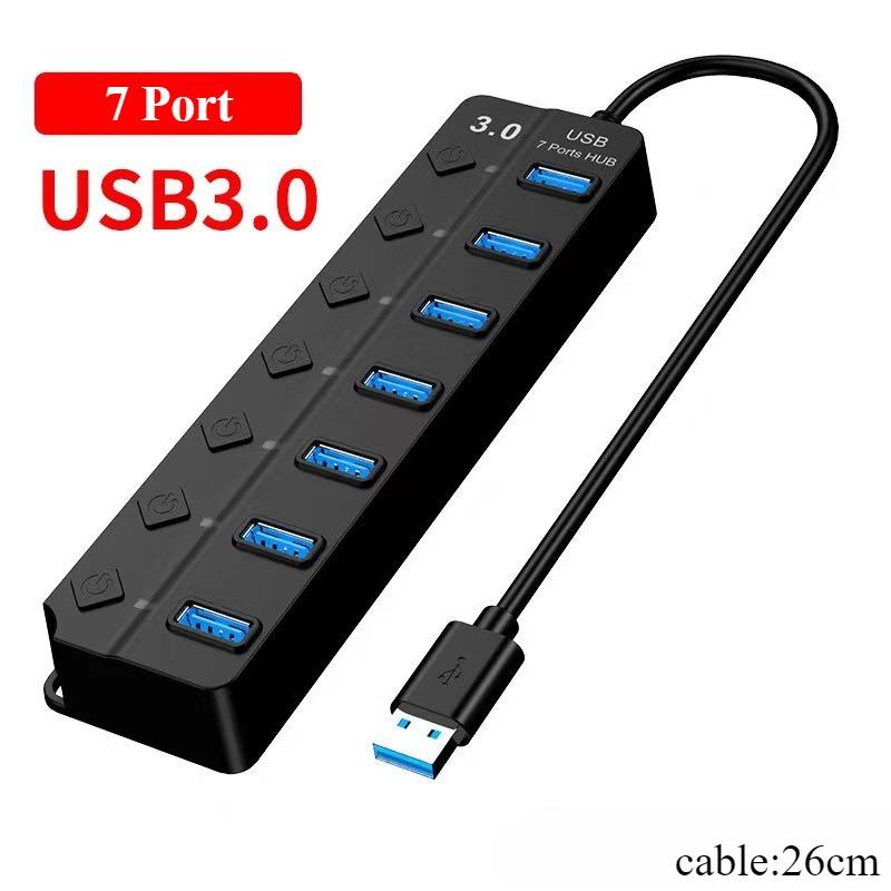 

Высокоскоростной 7-портовый USB-концентратор 3.0, расширитель, многопортовый USB-разветвитель, многопортовый удлинитель со светодиодным выключателем для ноутбука