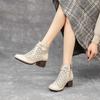 Johnature Hollow Out Boots Genuine Leather Retro Ethnic Style Soft Sole Thick Heel Breathable Women's Shoes