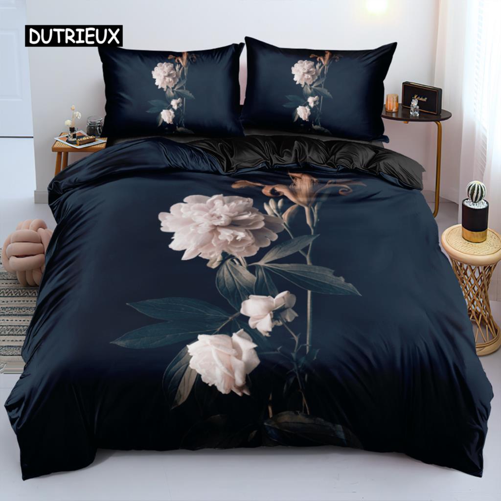 Classic Duvet Cover Sets Flower Blue Gold King,Queen,Full,Twin Double Quilt Covers Pillowcases Bed Linens Bedding Set 260x220cm