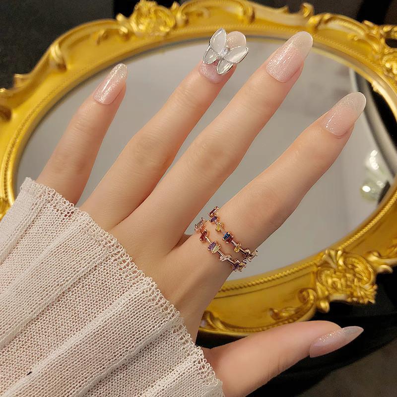 Stylish Geometric Copper Ring For Women Adjustable Colorful Zircon Jewelry Design