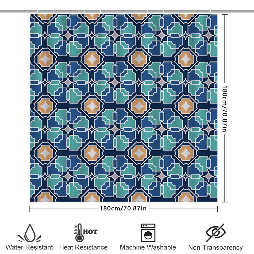 Modern Geometric Printed Shower Curtain Waterproof Bathroom Decor Navy Blue Mint Green White Orange Modern Bath Liner With Hooks