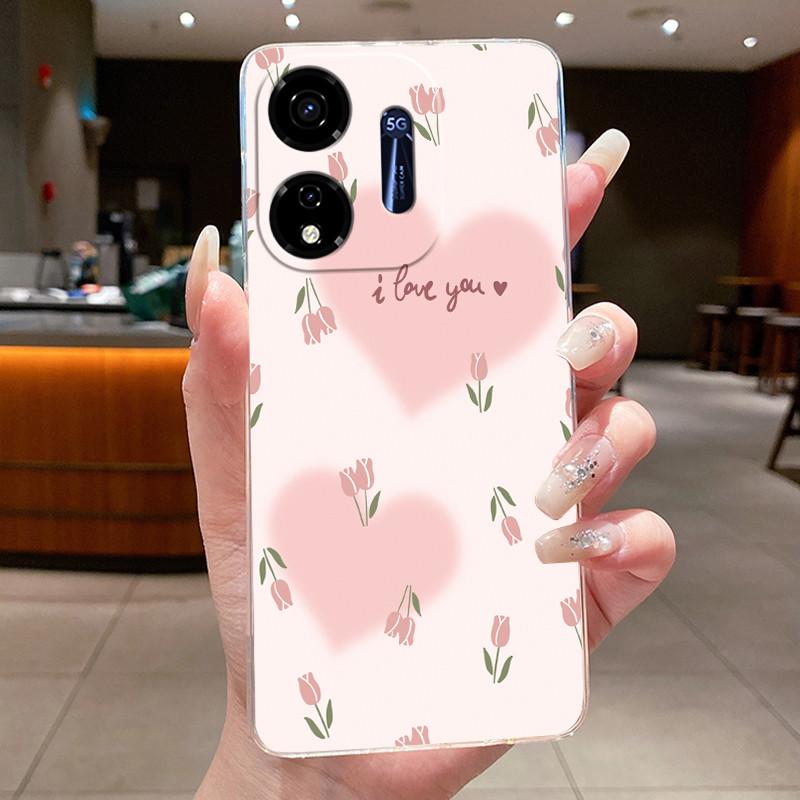 Für Itel P55 5G Hülle Ite Power 55 5G Handyhülle Blume Schmetterling Dünne Hüllen P661N P665L Capa Transparent Weiches Silikon TPU Cover