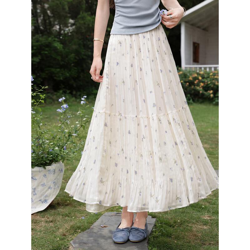 Apricot Floral A-line Maxi Skirt L