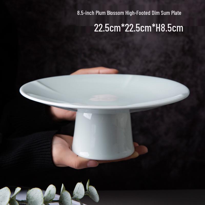 Ceramic High-Footed Dim Sum & Dessert Plate - Chinese Tea, Snack, Tribute, or Fruit Plate
