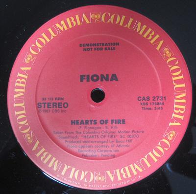 12inch Record FIONA - Hearts Of Fire CAS2731 Columbia 1987 US Rock Used