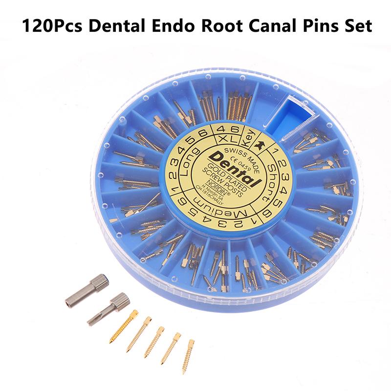 120 Pcs/Box Dental Endodontic Conical Screw Post Endo Root Canal Pins Pure Titanium Gold Plated Stainless Steel Material