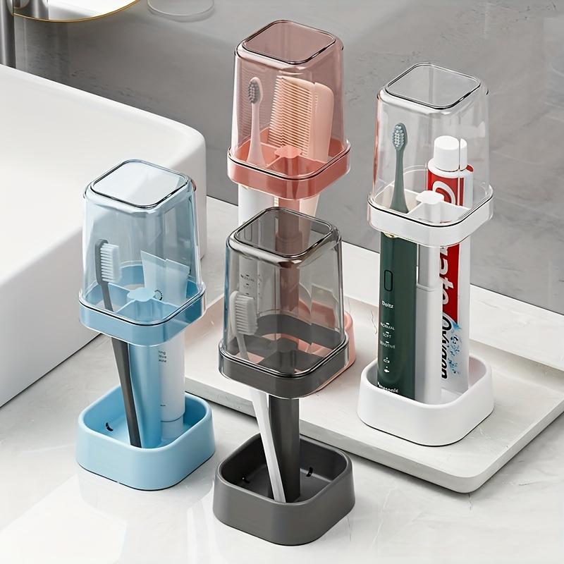 

[3 Slots Toothbrush Holder Storage] Toothbrush Holder with Cup/Lid Includes 3 Slots, Razor Comb Bathroom Multi-Functional Storage 1pc білий