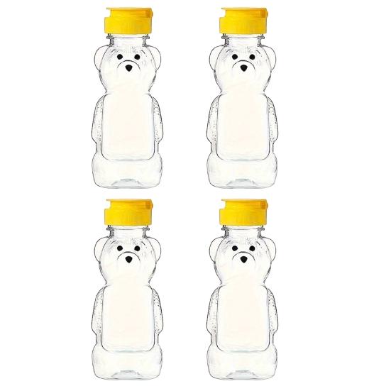 240ml Plastic Bear Honey Bottle Jars Empty Honey Squeeze Container with Flip-lid Reusable Bear Shaped Juice Bottle for Syrup Sauce Storing Dispensing