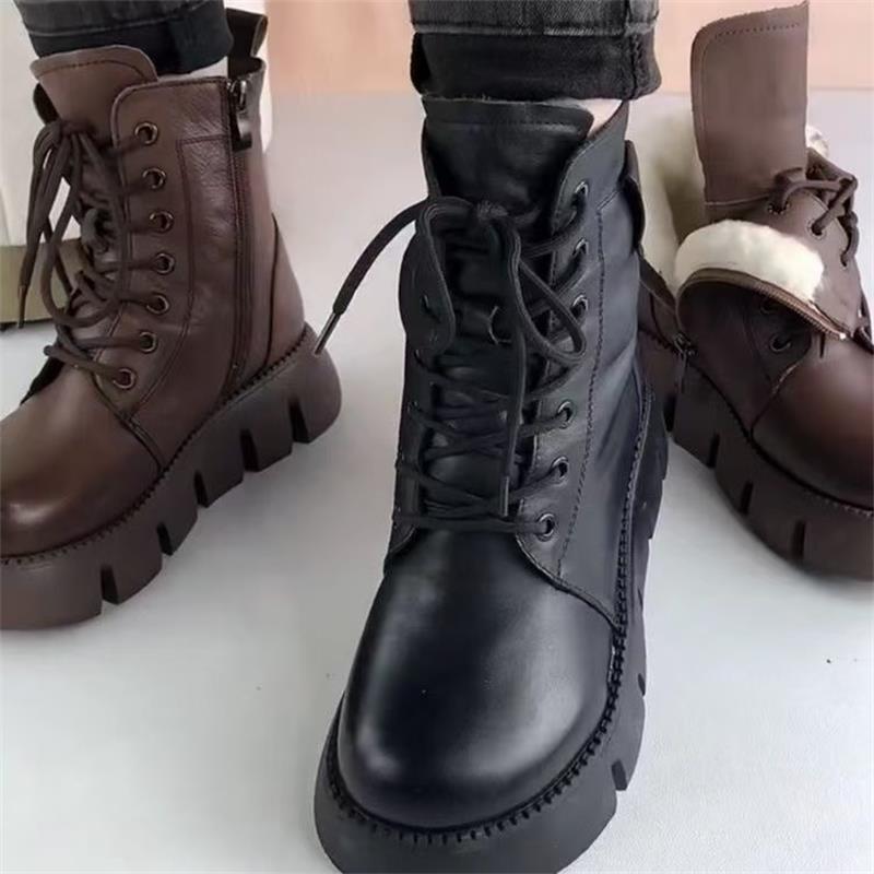 Soft Leather and Down-lined Snow Boots, Women's Shoes, New Style, Casual, Anti-slip, Cotton Boots