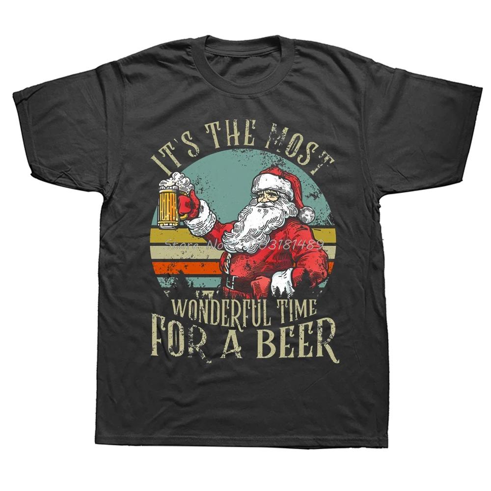 Santa Drinking Beer Its The Most Wonderful Time For A Beer T Shirts Summer Graphic Cotton Streetwear Christmas Gifts TShirt
