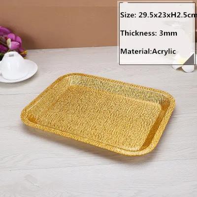 

Acrylic golden rectangle plastic Hotel KTV plate Storage tray japanese snack foods serving platter tray gold tray decoration