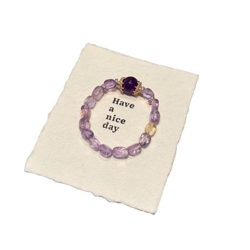 Natural Amethyst Beaded Bracelet Women 18pcs 8mm Round Handmade Crystal Jewelry Fashion Gift