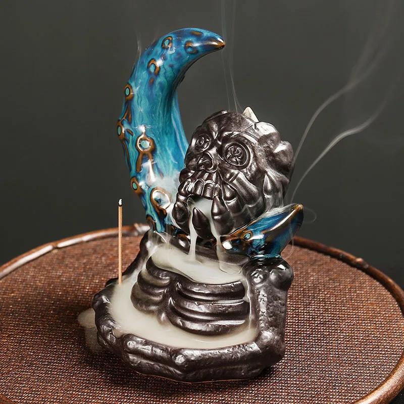 Waterfall Moon Incense Burner Skull Backflow Incense Burner Halloween Home Decor Home Aromatherapy (Without Incense)