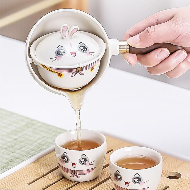 New Style Rabbit Chinese Kung Fu Tea set Travel Tea set Ceramic Portable Tea set Teapot Tea Maker Infuser Teacup Cup for Tea