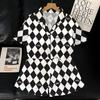Fashion Light Luxury Black And White Checkerboard Ice Silk Pajamas Women'S Summer High-End Short-Sleeved Suit Loungewear