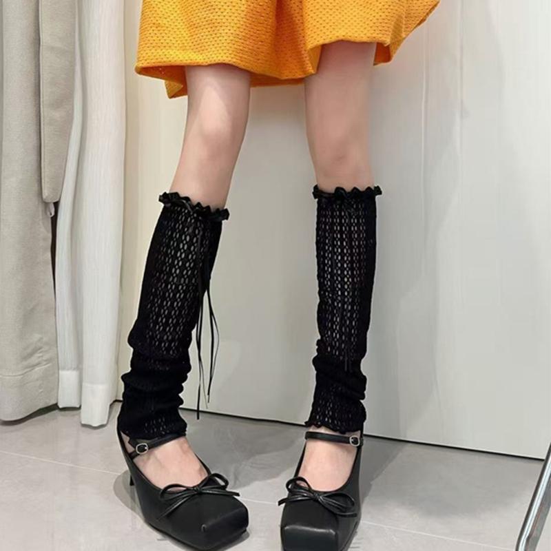 Candy Colors Leg Warmers Summer Women Sun Protection Dual-using Covers Lolita Fuffles Mesh Thin High Stockings Hollow Out Socks