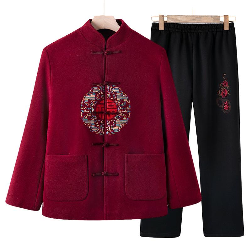 New Woolen Tang-style Cotton-padded Clothes for Men and Women, Grandparents, Autumn Couple Clothes, Piled and Thickened Birthday Dresses