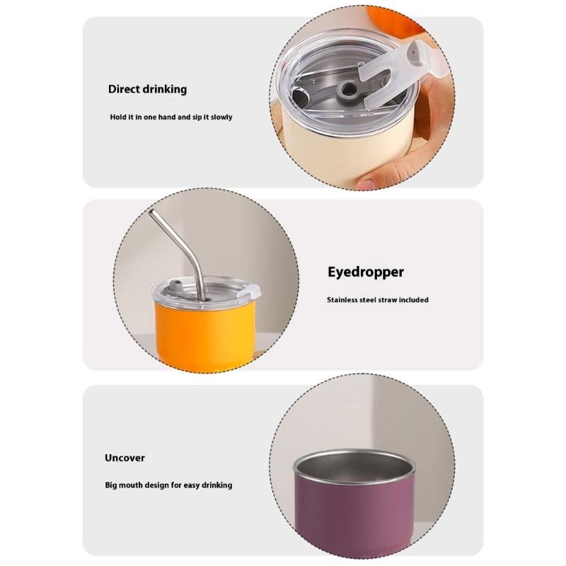 2pcs 304 Stainless Steel Cups Stackable Metal Cold Water Glasses Double Walled Drinking Cup with Straw and Lid