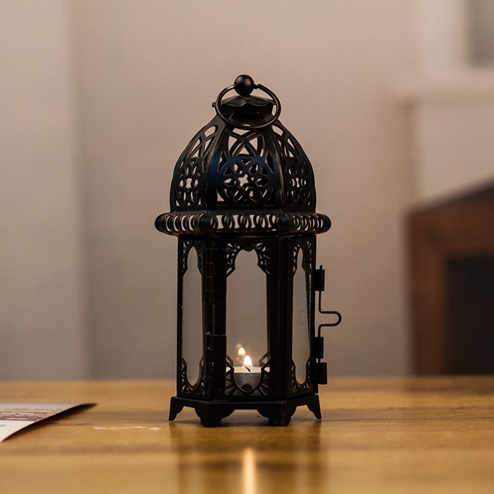 Vintage Hanging European Wind Lamp Iron Glass Candlestick Candle Lantern Candle Holders Home Decor