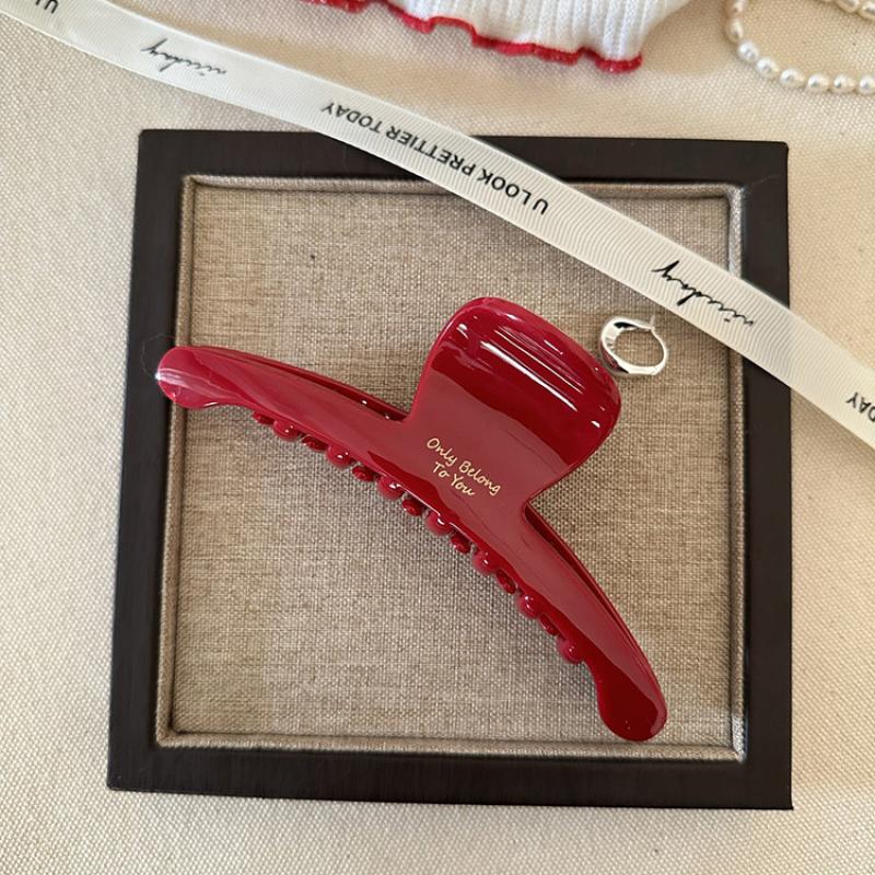Large Red Zodiac Year Hair Claw Clip French Letter Gold Accent Updo Bun Holder for Women Non-Slip Hair Grip Accessory